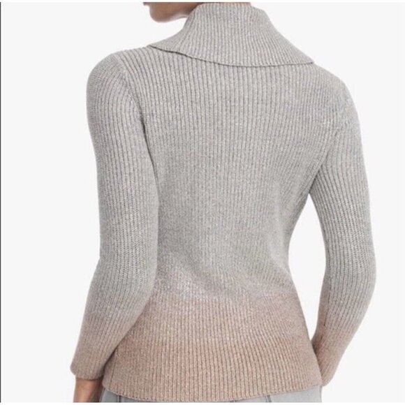 White House Black Market Silver Metallic Ombre Sweater Medium Cowl Neck Pullover - Picture 2 of 16